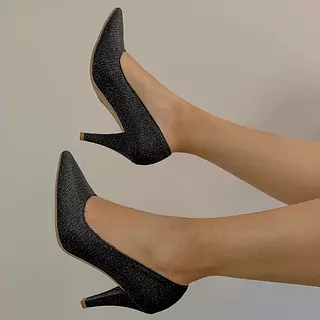 Stilettos Puntilla Bajo Negro Escarchado 7110